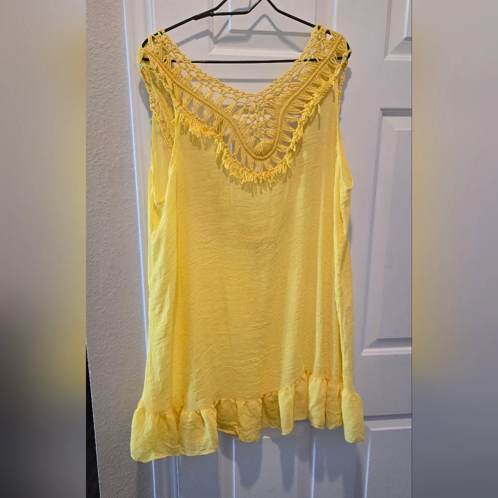 Yellow Ruffled Embellished Tank Top - Picture 1 of 9